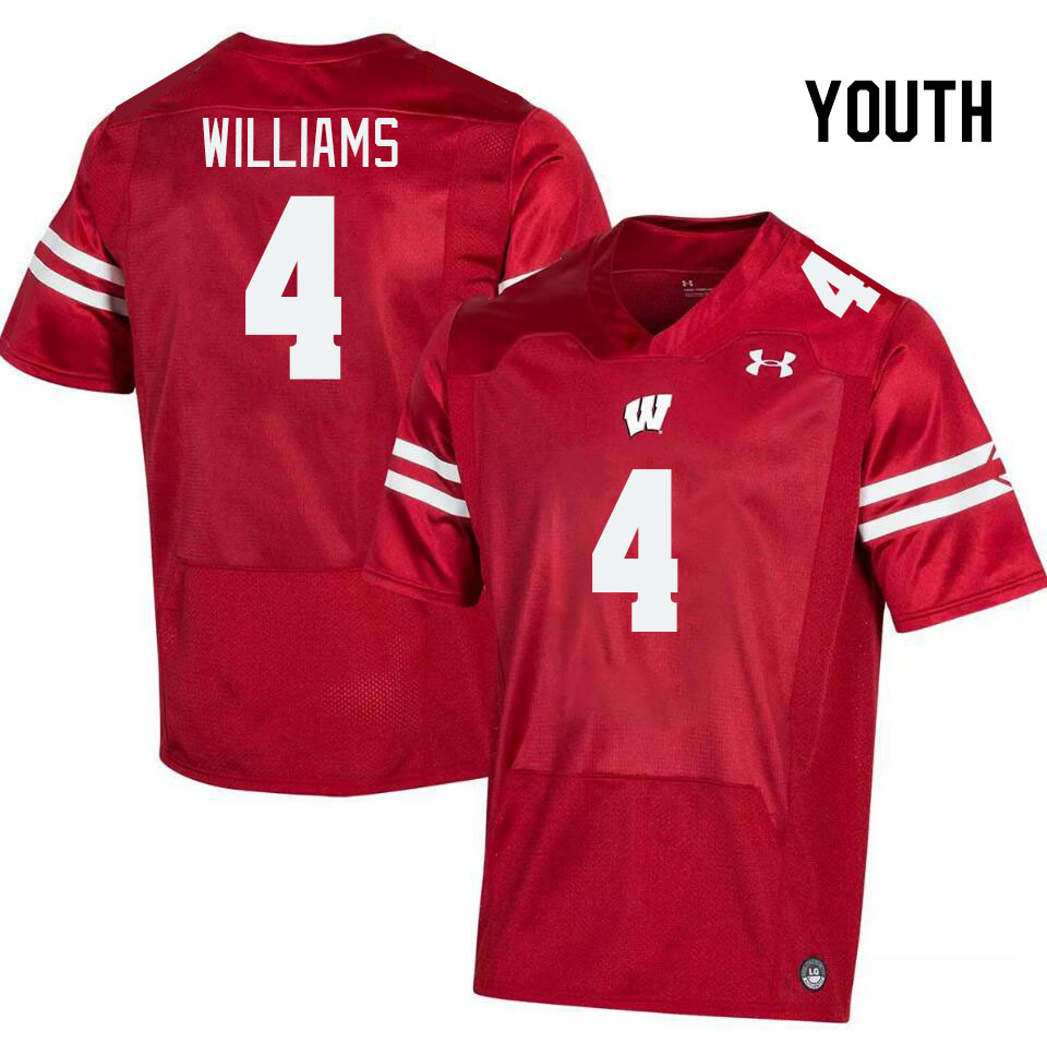 Youth #4 C.J. Williams Winsconsin Badgers College Football Jerseys Stitched Sale-Red